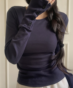 袖ボタン長袖Tシャツ(7color) NAVY