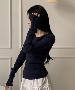 袖ボタン長袖Tシャツ(7color) NAVY