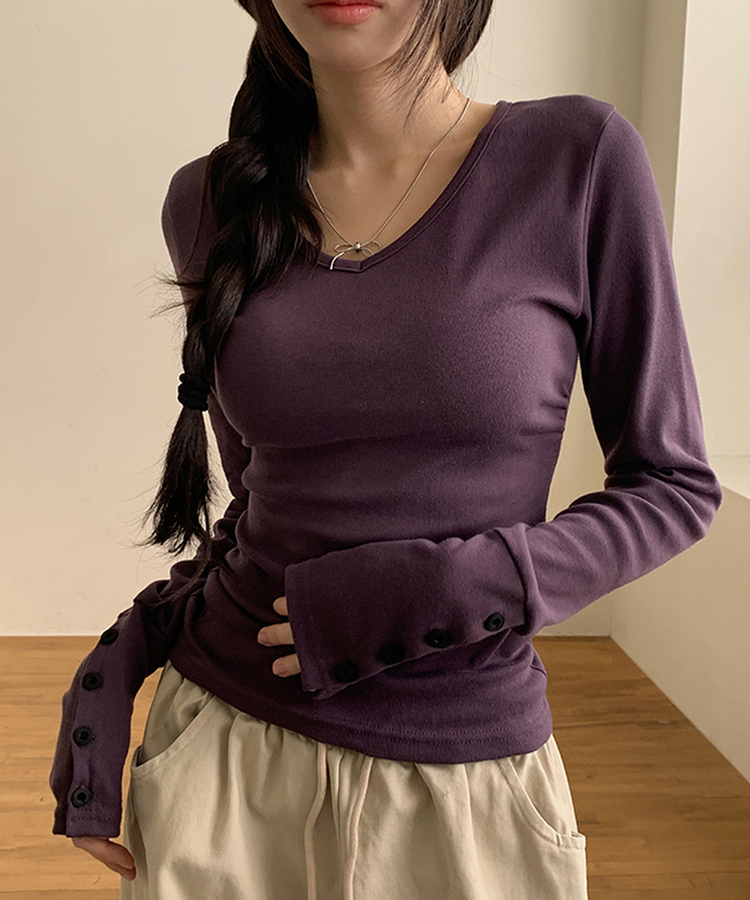袖ボタン長袖Tシャツ(7color) PURPLE