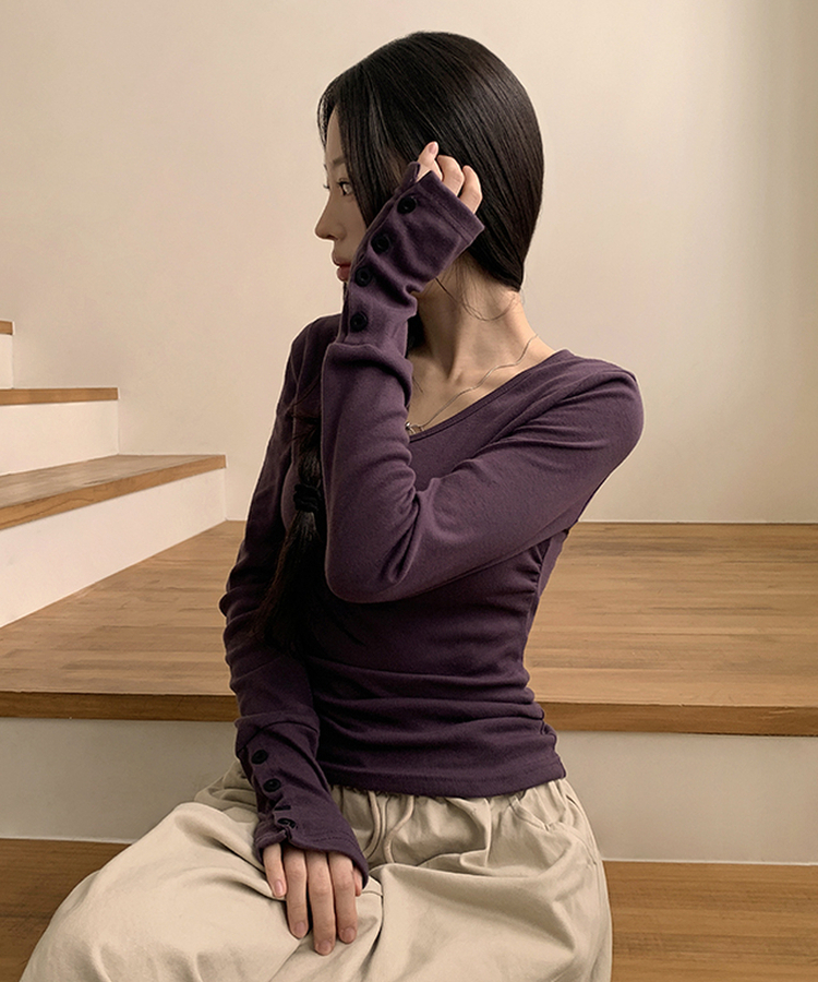 袖ボタン長袖Tシャツ(7color) PURPLE