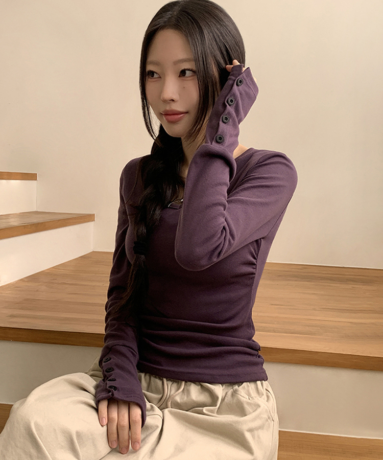 袖ボタン長袖Tシャツ(7color) PURPLE