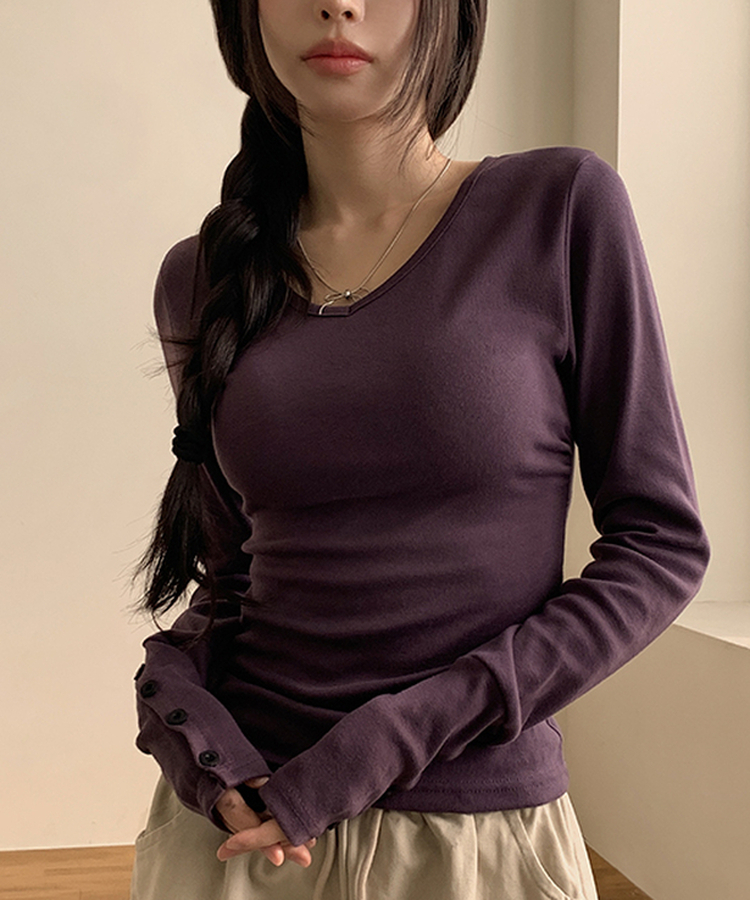 袖ボタン長袖Tシャツ(7color) PURPLE