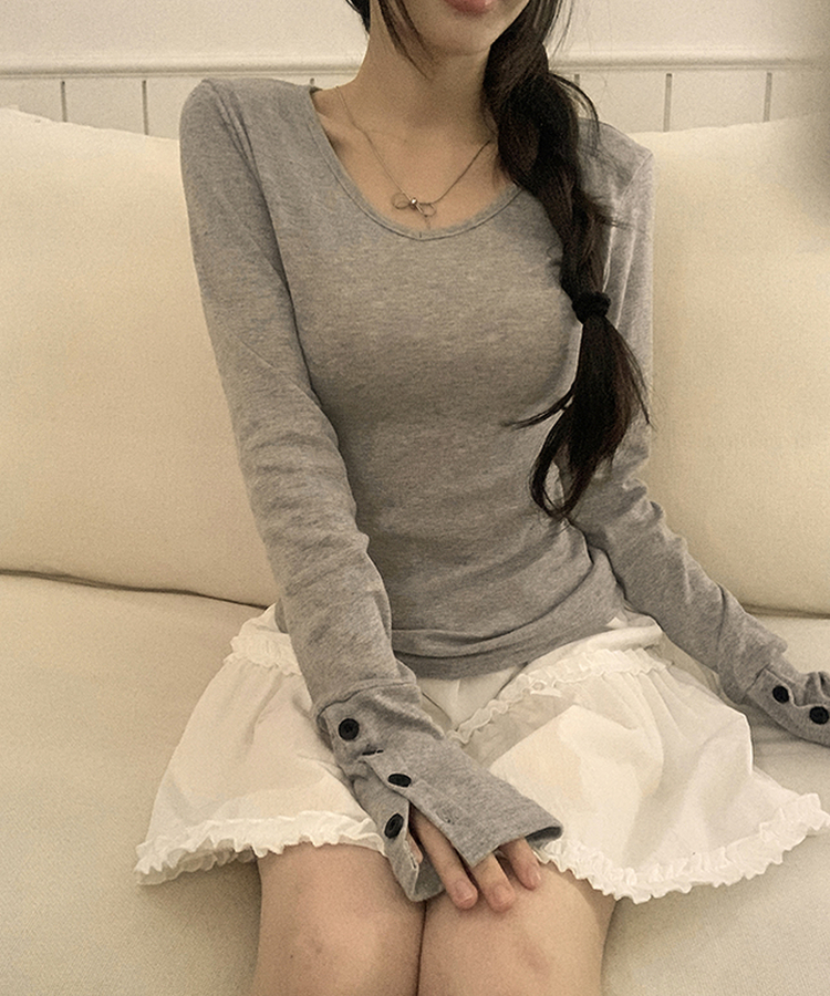 袖ボタン長袖Tシャツ(7color) GREY