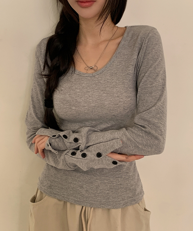 袖ボタン長袖Tシャツ(7color) GREY