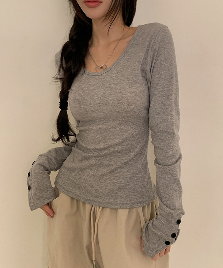 袖ボタン長袖Tシャツ(7color) GREY