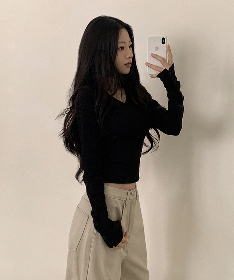 袖ボタン長袖Tシャツ(7color) CHARCOAL