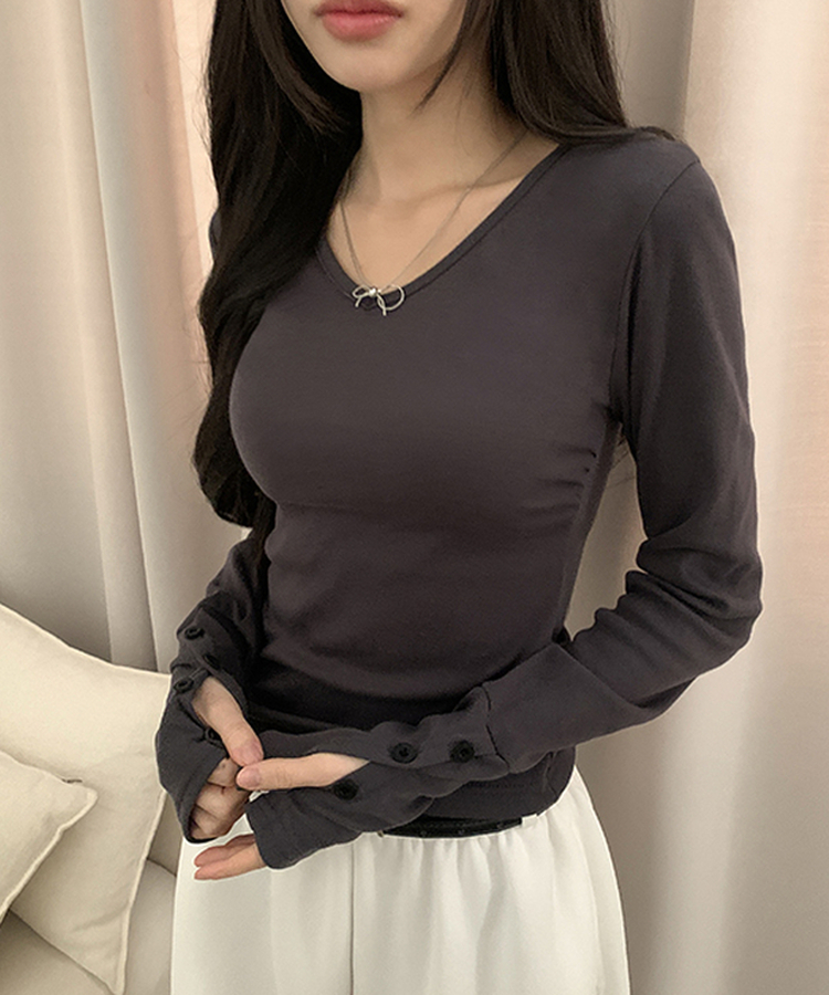 袖ボタン長袖Tシャツ(7color) CHARCOAL