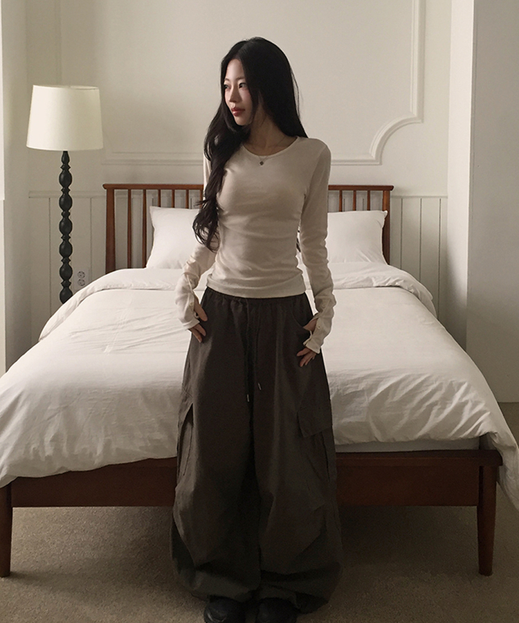 袖ボタン長袖Tシャツ(7color) CREAM