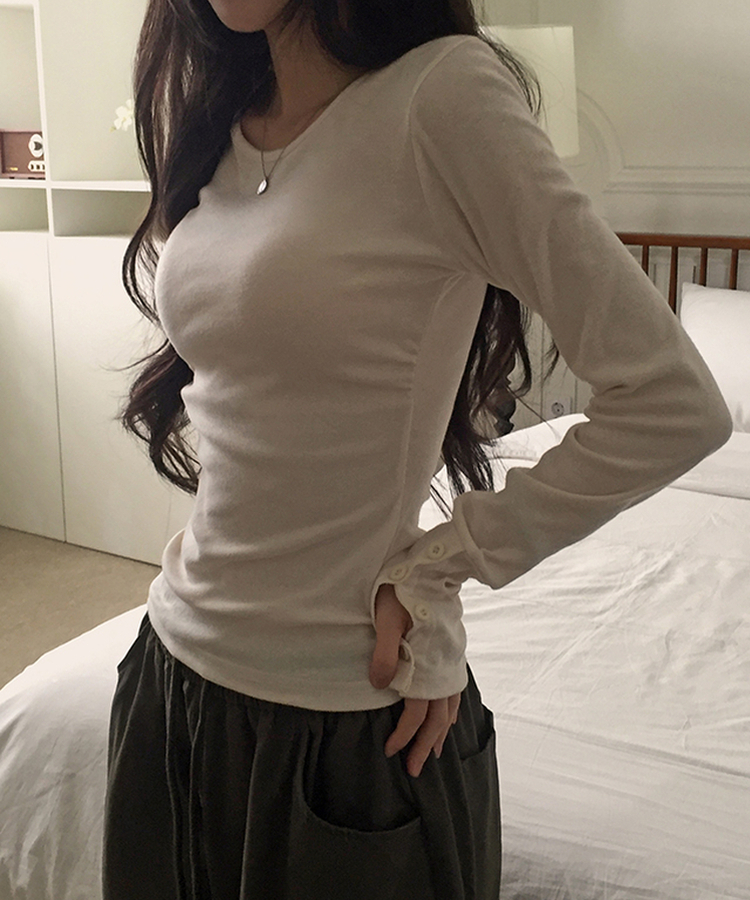 袖ボタン長袖Tシャツ(7color) CREAM