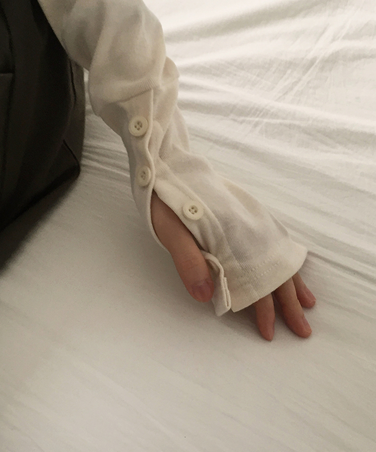 袖ボタン長袖Tシャツ(7color) CREAM