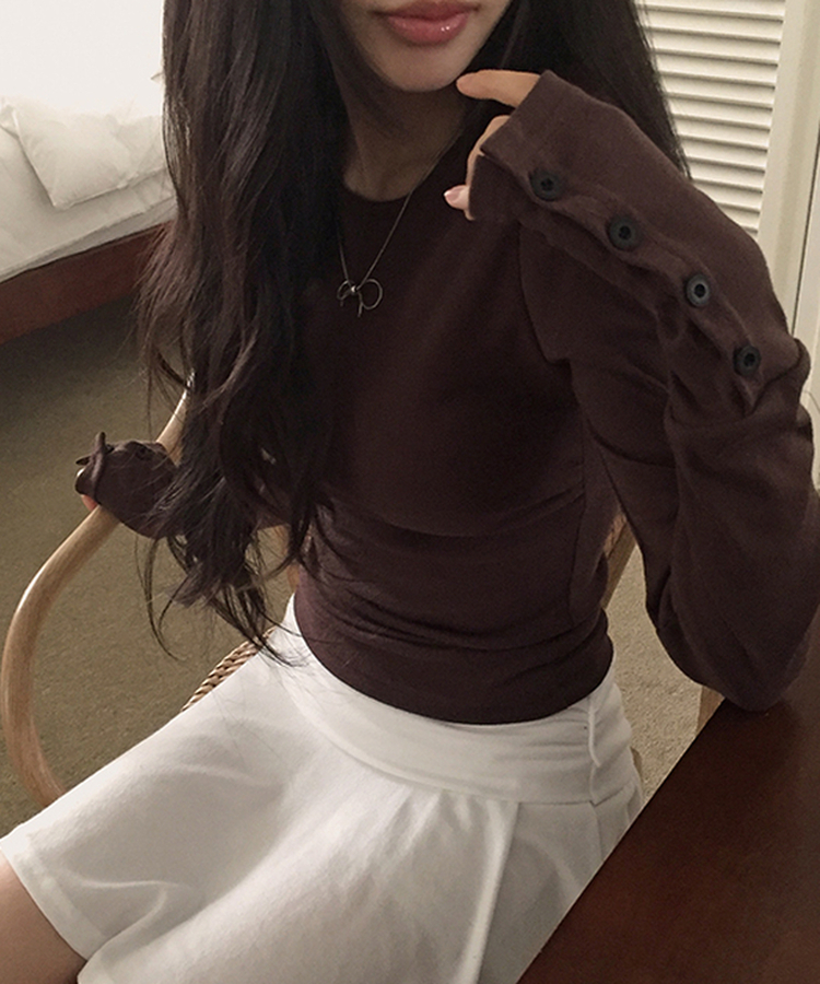 袖ボタン長袖Tシャツ(7color) BROWN
