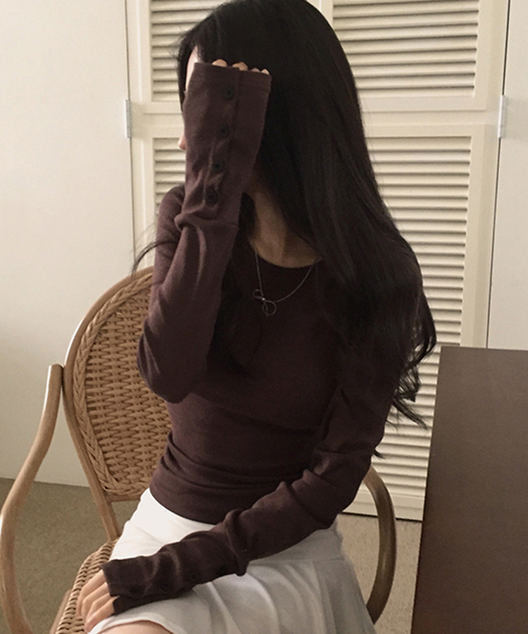 袖ボタン長袖Tシャツ(7color) BROWN