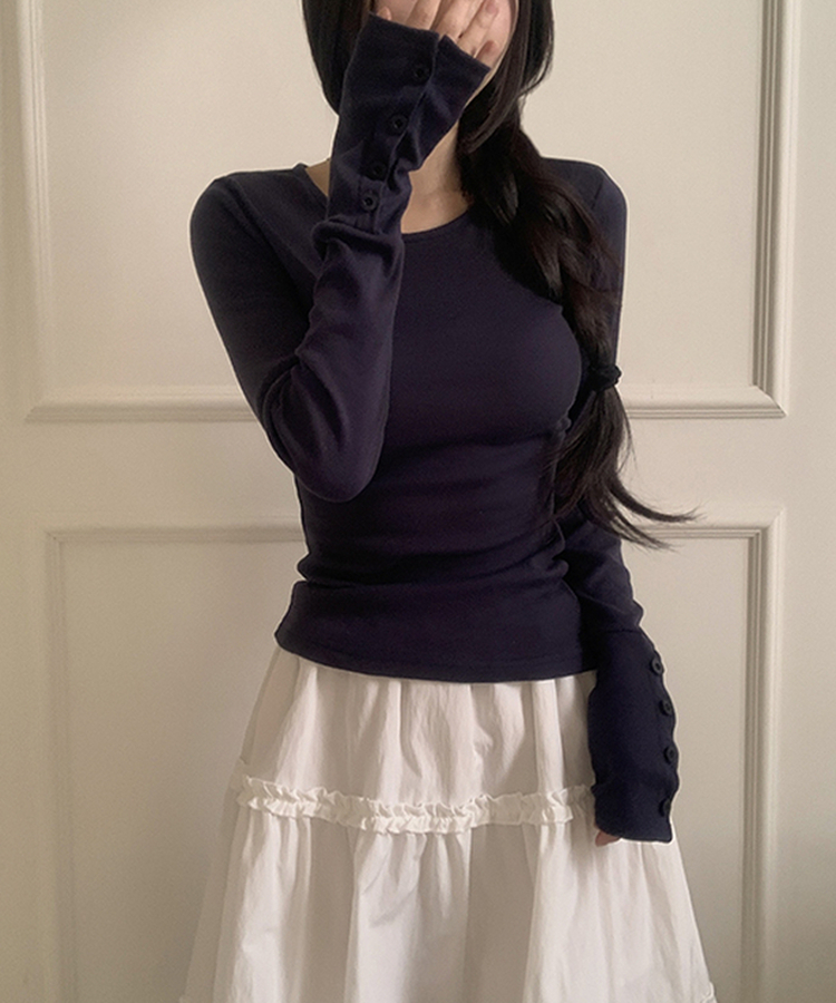 袖ボタン長袖Tシャツ(7color) NAVY