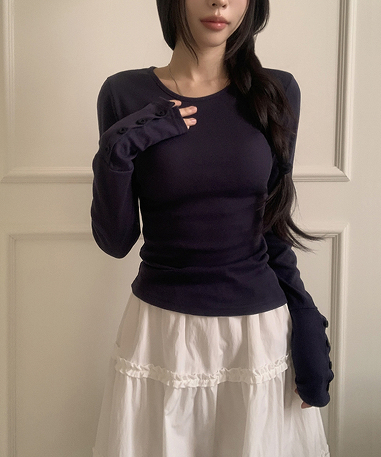 袖ボタン長袖Tシャツ(7color) NAVY