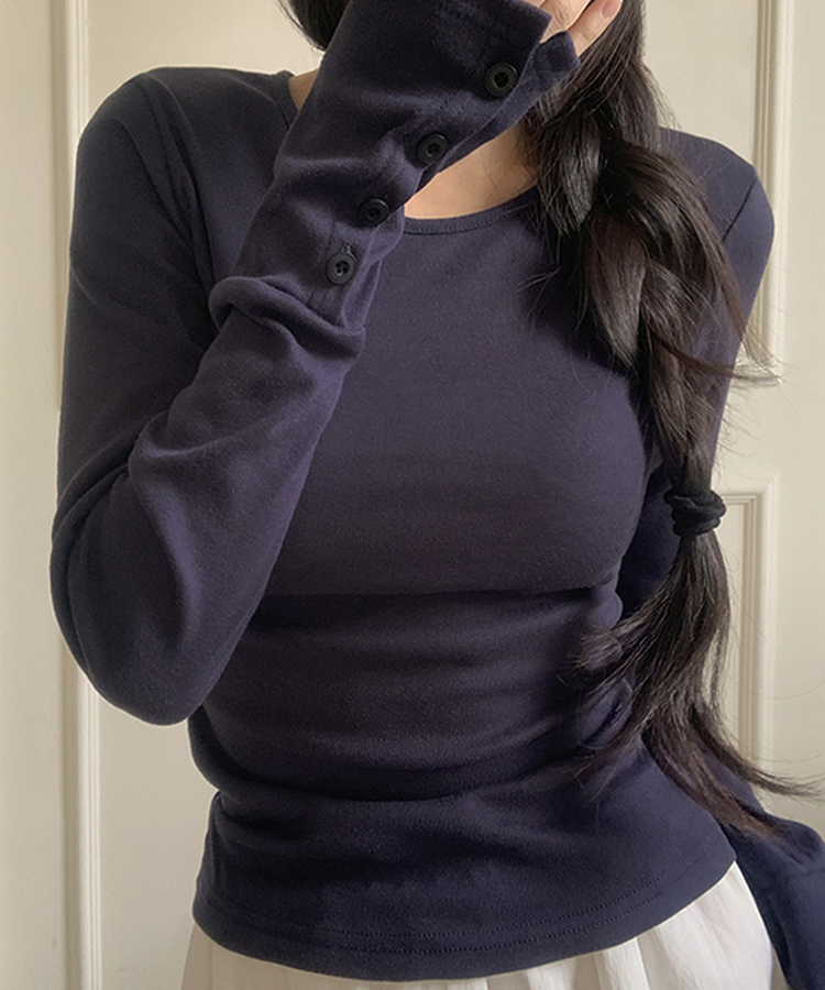 袖ボタン長袖Tシャツ(7color) NAVY