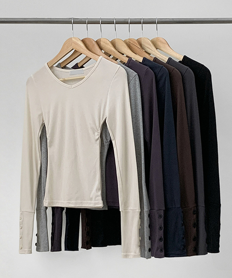 袖ボタン長袖Tシャツ(7color)