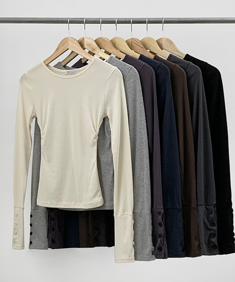 袖ボタン長袖Tシャツ(7color)