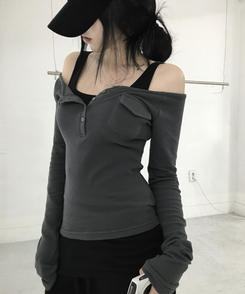 スリムロングスリーブキャミソール BLACK