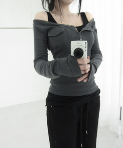 スリムロングスリーブキャミソール BLACK