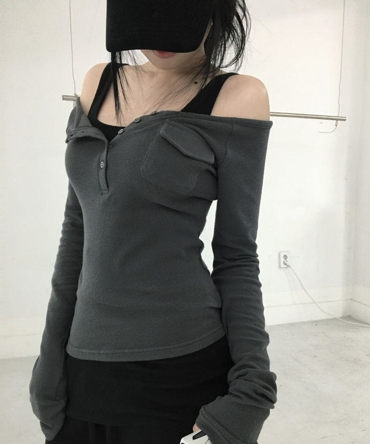 スリムロングスリーブキャミソール BLACK