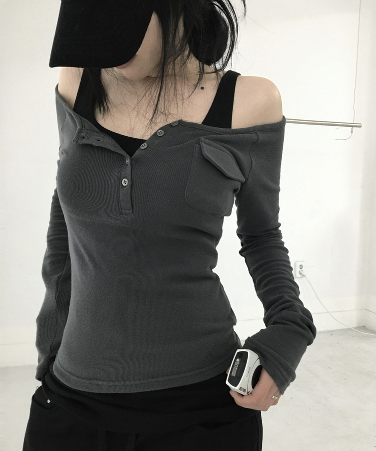 スリムロングスリーブキャミソール BLACK