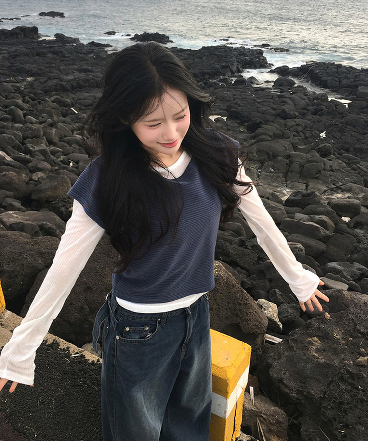 ストライプレイヤードTシャツ BLUE