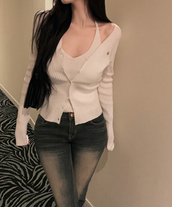 【SET】ホルターネックキャミソール＋カーディガン IVORY