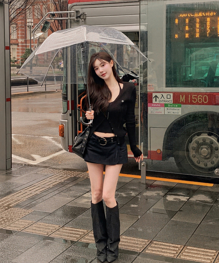 【SET】ホルターネックキャミソール＋カーディガン BLACK