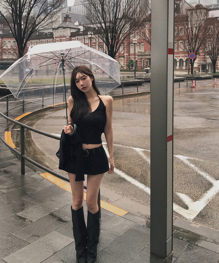 【SET】ホルターネックキャミソール＋カーディガン BLACK