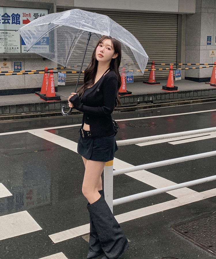 【SET】ホルターネックキャミソール＋カーディガン BLACK