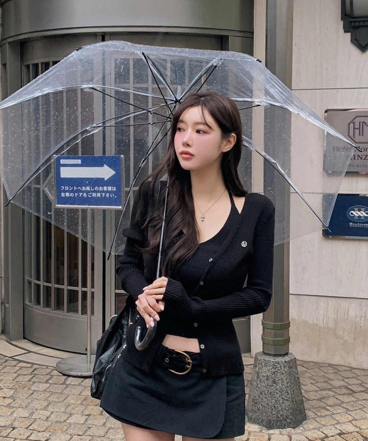 【SET】ホルターネックキャミソール＋カーディガン BLACK