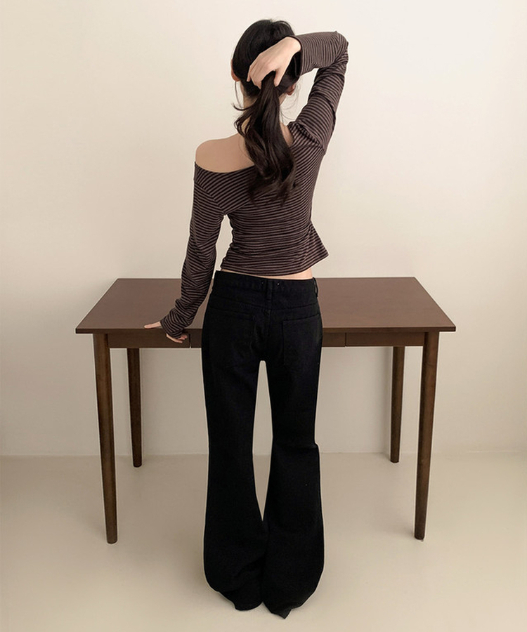 ボーダーオフショル長袖Tシャツ BROWN