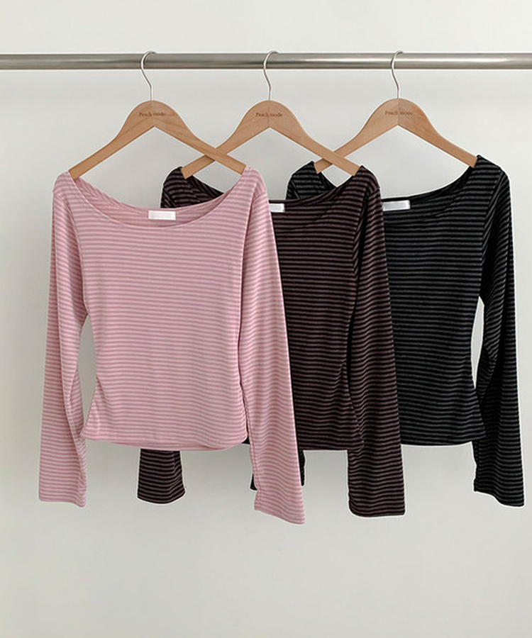 ボーダーオフショル長袖Tシャツ