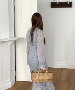 フラワープリーツロングワンピース SKY BLUE