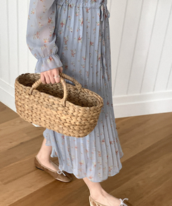 フラワープリーツロングワンピース SKY BLUE