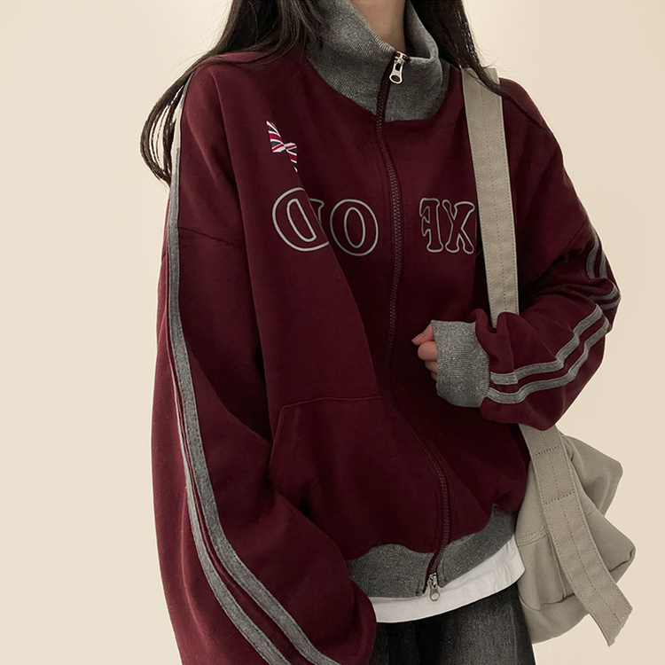 トラックラインハイネックジップアップ PLUM