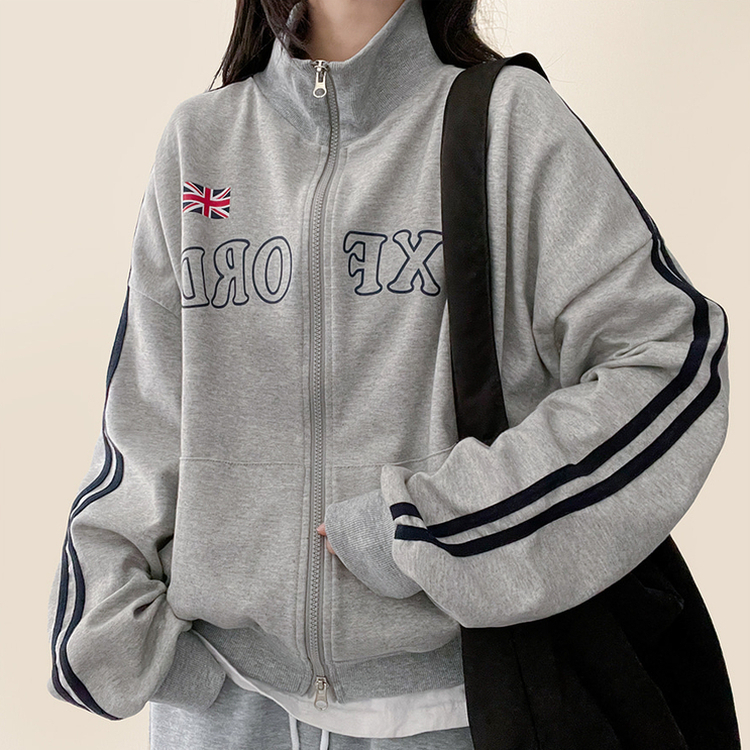 トラックラインハイネックジップアップ MELANGE