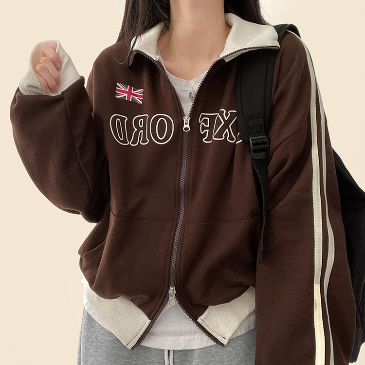 トラックラインハイネックジップアップ BROWN