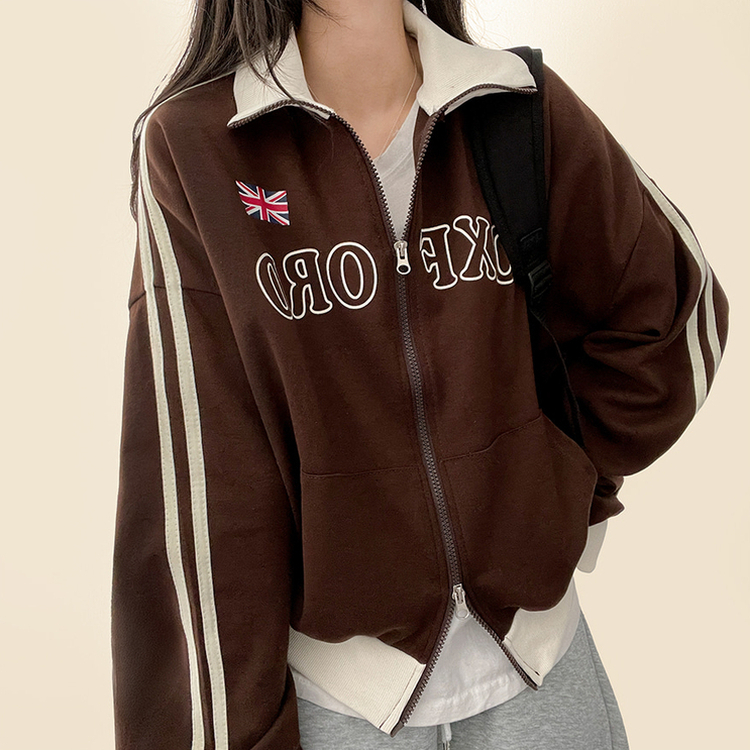 トラックラインハイネックジップアップ BROWN