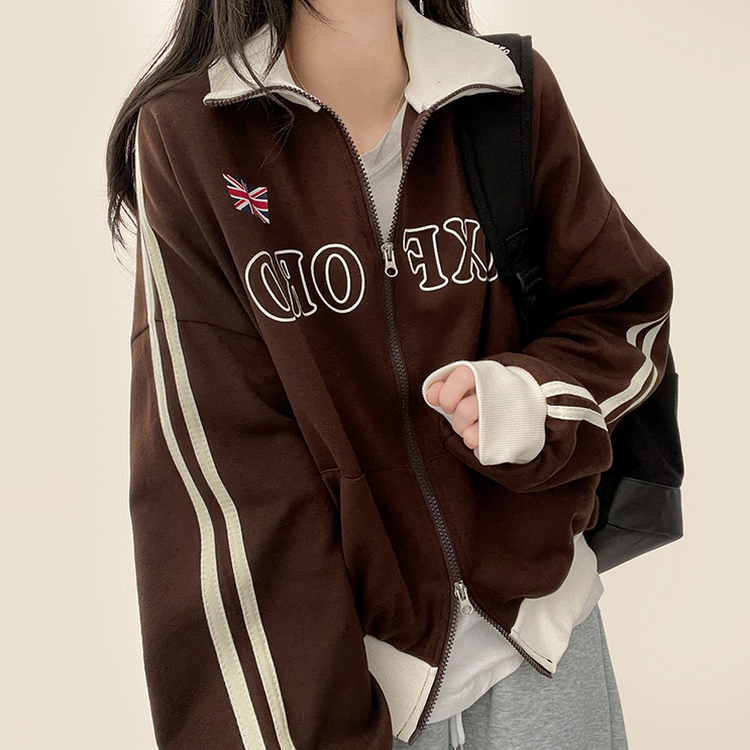 トラックラインハイネックジップアップ BROWN