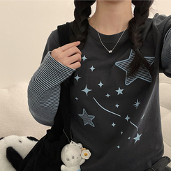 星パッチストライプレイヤードTシャツ CHARCOAL