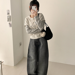 星パッチストライプレイヤードTシャツ OATMEAL