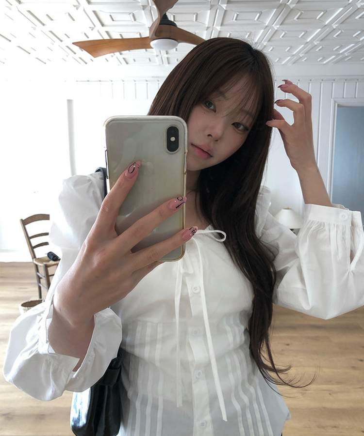 リボンパフピンテックブラウス WHITE