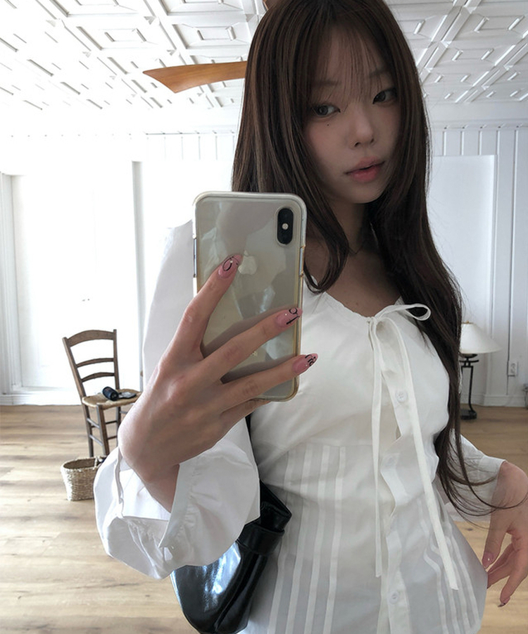 リボンパフピンテックブラウス WHITE