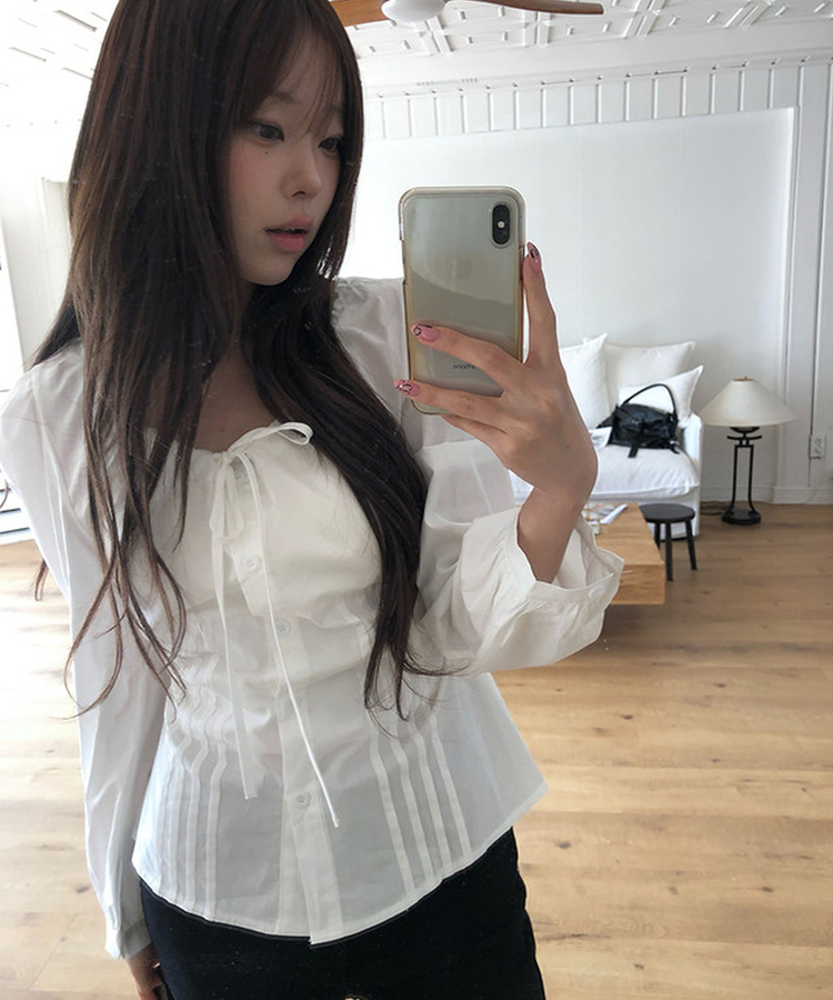 リボンパフピンテックブラウス WHITE