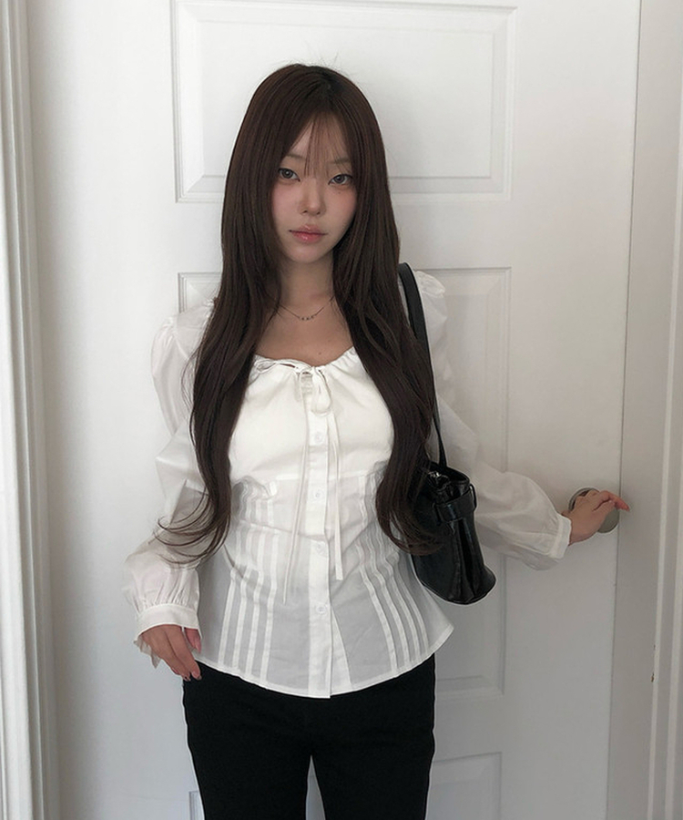 リボンパフピンテックブラウス WHITE