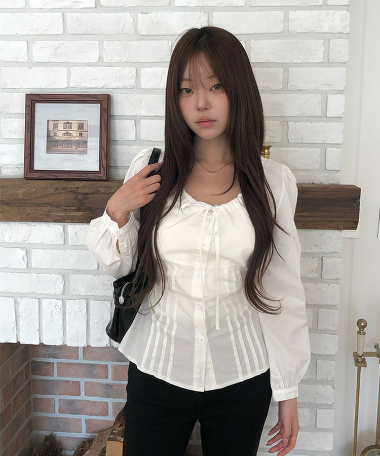 リボンパフピンテックブラウス WHITE