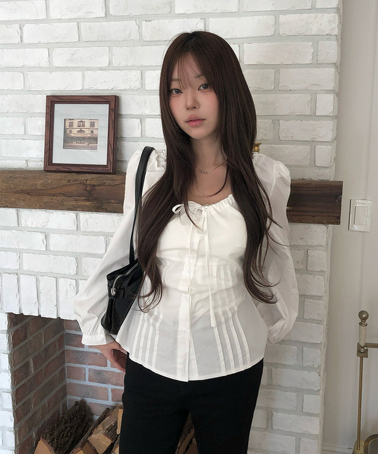 リボンパフピンテックブラウス WHITE