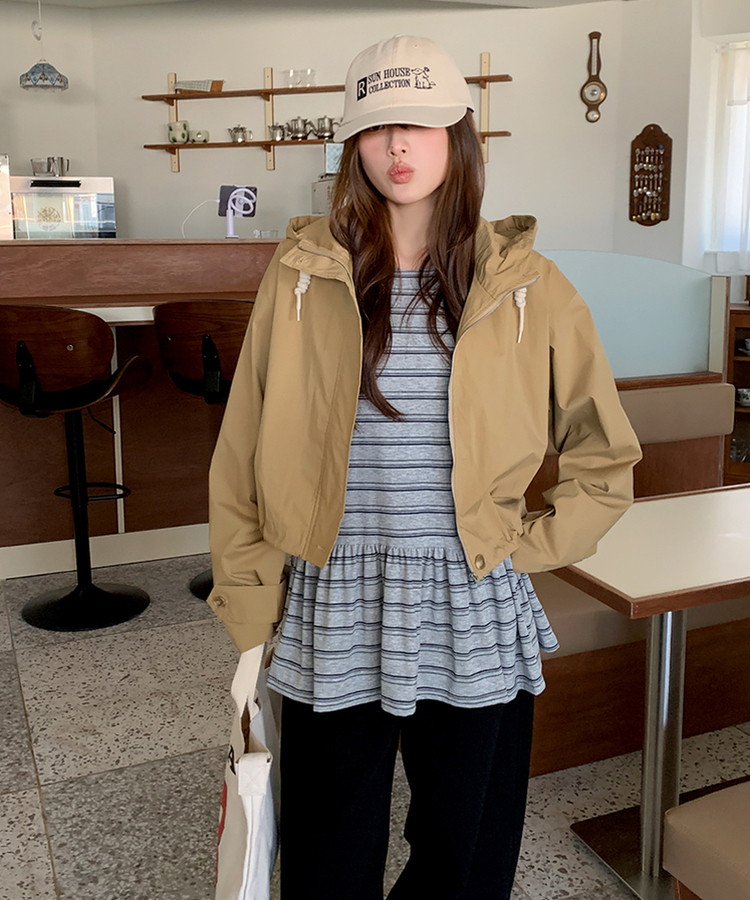 ストライプフリル長袖Tシャツ MELANGE GRAY