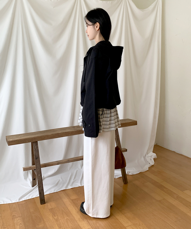 ストライプフリル長袖Tシャツ WHITE MELANGE